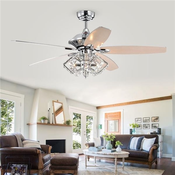 Warehouse Of Tiffany CFL-8453REMO-CH 52 in. Magee Indoor Remote Controlled Ceiling Fan with Light Kit; Chrome CFL-8453REMO/CH - main